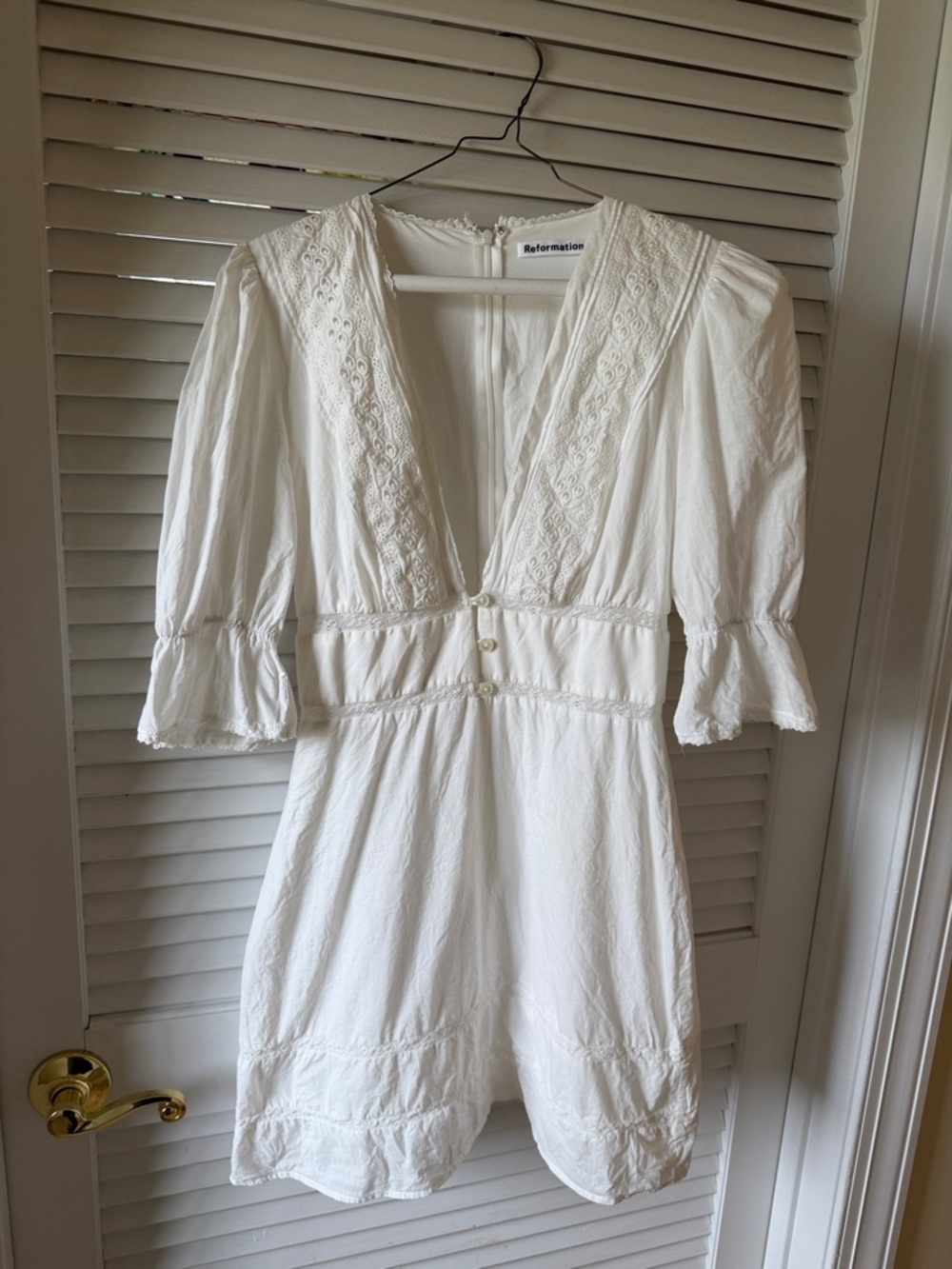 Reformation White Lace V-Neck Mini Dress